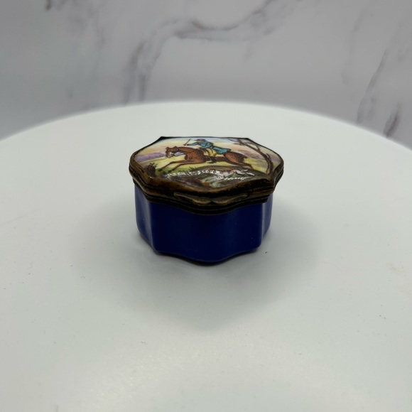 Nilsson Battersea antique enamel pill box, horse, equestrian, snuff box, fox - Picture 3 of 5